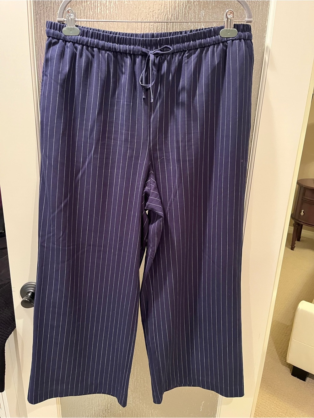 Navy Pinstripe Drawstring Pants